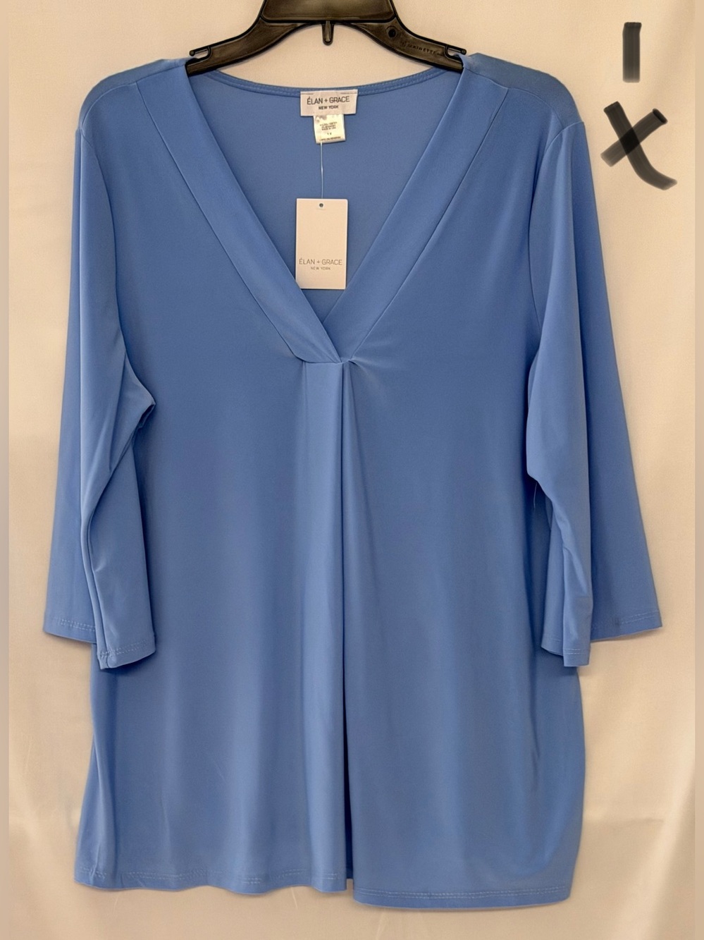 Light Blue V-Neck Tunic with Center Pleat